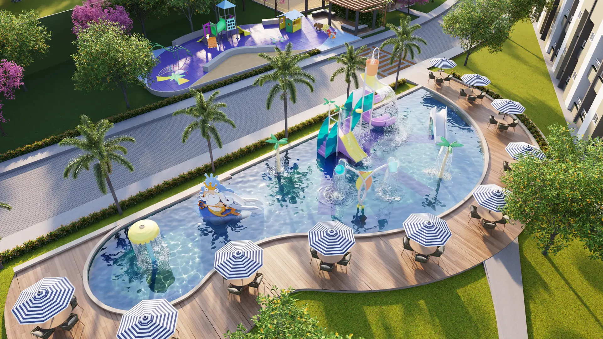 Parque aquático infantil do Alpha Residence 3, com toboáguas e playground